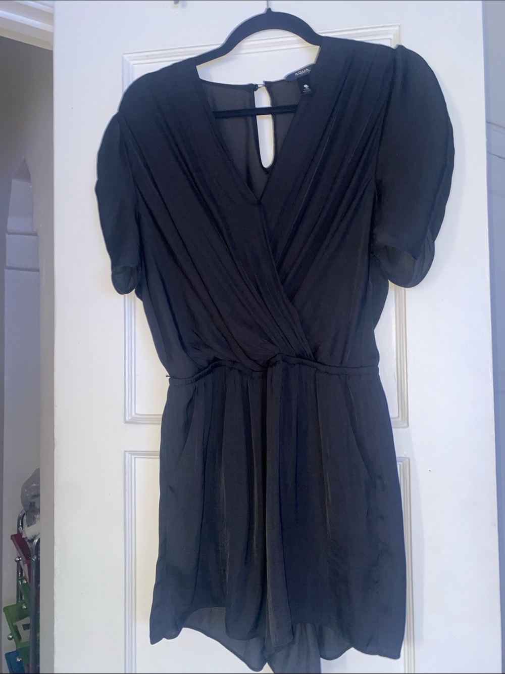 Aqua Black V-Neck Wrap Romper